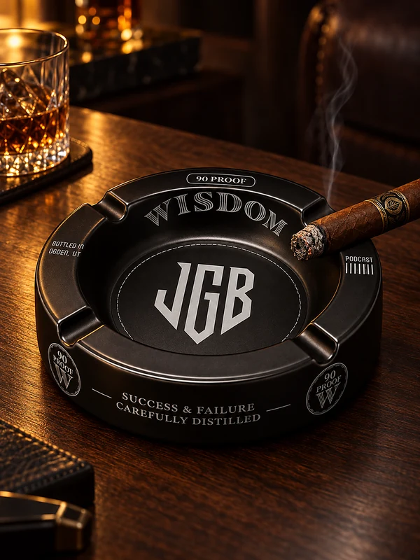 Bourbon Room Ashtray in use on a desk, thumbnail.