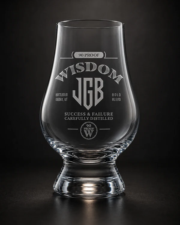 Bourbon Room rocks glass front thumbnail. Crystal whiskey glass.