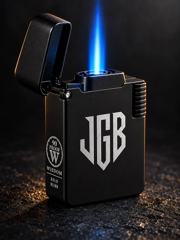 JGB Cigar Lighter lit thumbnail with a blue torch jet.