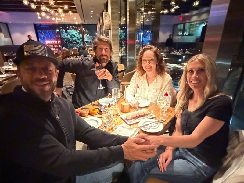 Jeremy and Shannon Barker at dinner with Trip Taylor of Jackass and Nitro Circus